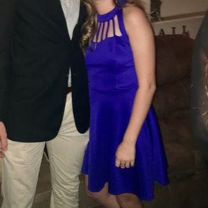 Blue High Neck Skater Date Function Dress